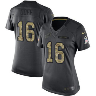 Detroit Lions #16 Jared Goff Black Women’s Stitched NFL Limited 2016 Salute to Service Jersey