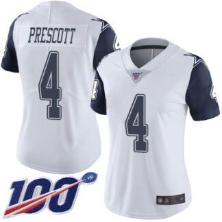 Nike Dallas Cowboys #4 Dak Prescott White Women’s Stitched NFL Limited Rush 100th Season Jersey