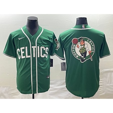 Men's Boston Celtics Green Team Big Logo With Patch Stitched Baseball Jersey TUQF