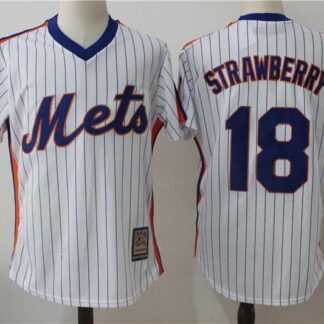 New York Mets #18 Darryl Strawberry Mitchell And Ness Throwback White Stitched Jersey
