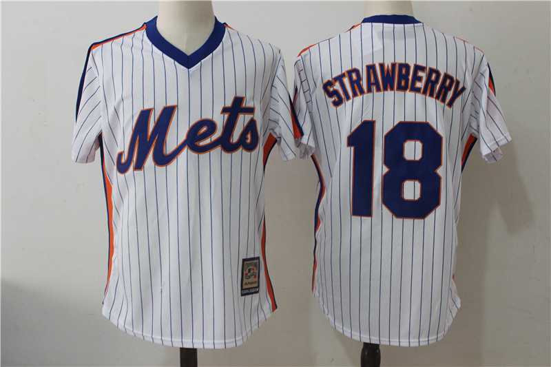 New York Mets #18 Darryl Strawberry Mitchell And Ness Throwback White Stitched Jersey
