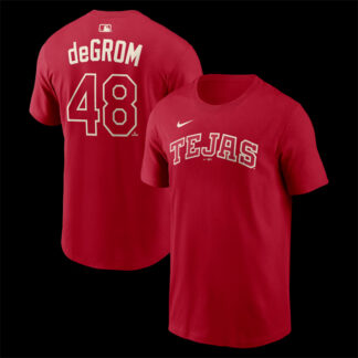 Men's Texas Rangers #48 Jacob deGrom Red 2026 City Connect Name & Number T-Shirt