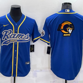 Men's Los Angeles Rams Blue Team Big Logo With Patch Cool Base Stitched Baseball Jersey