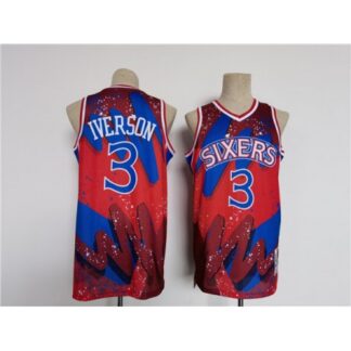 Men's Philadelphia 76ers #3 Allen Iverson Red/Black Throwback basketball Jersey 9B64