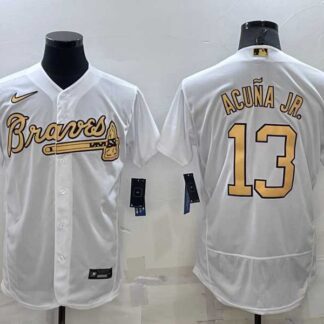 Men's Atlanta Braves #13 Ronald Acuna Jr White 2022 All Star Stitched Flex Base Nike Jersey