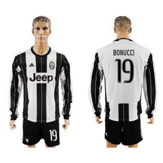 Juventus #19 Bonucci Home Long Sleeves Soccer Club Jersey