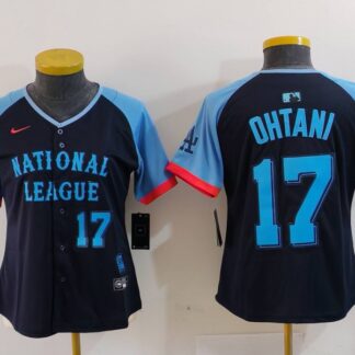 Women's Los Angeles Dodgers #17 Shohei Ohtani Number Navy 2024 All Star Limited Stitched Jersey