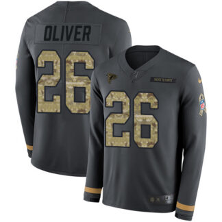 Nike Atlanta Falcons #26 Isaiah Oliver Anthracite Salute to Service Men’s Stitched NFL Limited Therma Long Sleeve J...