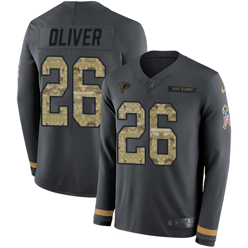 Nike Atlanta Falcons #26 Isaiah Oliver Anthracite Salute to Service Men’s Stitched NFL Limited Therma Long Sleeve J...