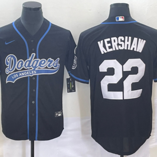 Men's Los Angeles Dodgers #22 Clayton Kershaw Black Cool Base Stitched Baseball Jersey1