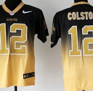 Nike New Orleans Saints #12 Marques Colston Black/Gold Fadeaway Elite Jersey