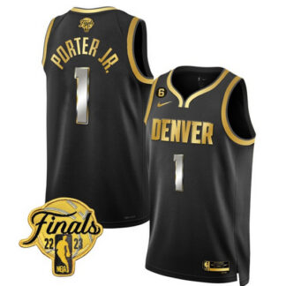 Men's Denver Nuggets #1 Michael Porter Jr. Black 2023 Finals Collection With NO.6 Patch Stitched Basketball Jersey