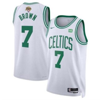 Men's Boston Celtics #7 Jaylen Brown White 2024 Finals Association Edition Stitched Basketball Jersey