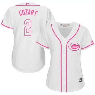 Women's Cincinnati Reds #2 Zack Cozart White Pink New Cool Base Jersey