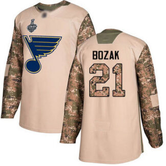 Men's St. Louis Blues #21 Tyler Bozak Camo Authentic 2017 Veterans Day 2019 Stanley Cup Final Bound Stitched Hockey...