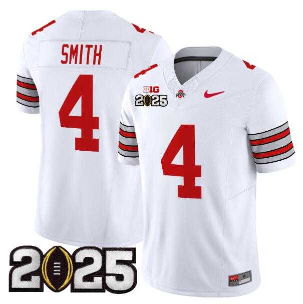 Men's Ohio State Buckeyes #4 Jeremiah Smith White 2025 CFP Final Patch F.U.S.E. Vapor Limited Stitched Jersey Dzhi