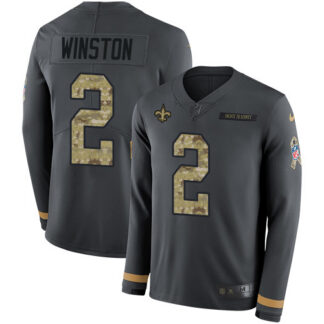 Nike New Orleans Saints #2 Jameis Winston Anthracite Salute to Service Youth Stitched NFL Limited Therma Long Sleev...
