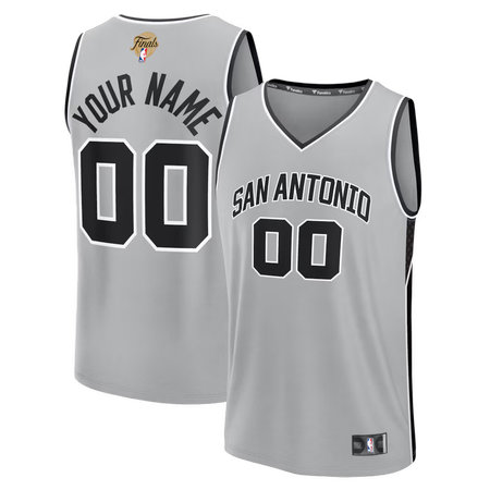 Men's San Antonio Spurs Silver 2026 NBA Finals Patch Fast Break Statement Edition Custom Jersey