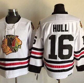 Men's Chicago Blackhawks #16 Bobby Hull White CCM Vintage Throwback Jersey