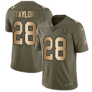 Nike Indianapolis Colts #28 Jonathan Taylor Olive/Gold Men’s Stitched NFL Limited 2017 Salute To Service Jersey