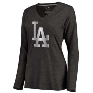 Women Los Angeles Dodgers Platinum Collection Long Sleeve Tri-Blend T-Shirt LanTian - Black