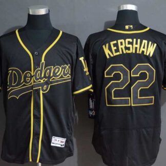 Dodgers 22 Clayton Kershaw Black Gold Flexbase Jersey