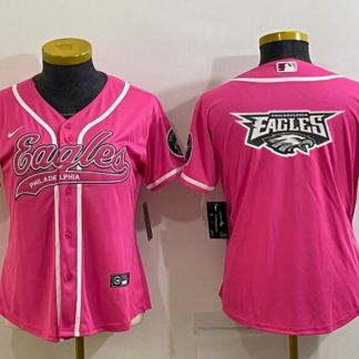 Women's Philadelphia Eagles Pink Team Big Logo With Patch Cool Base Stitched Baseball Jersey